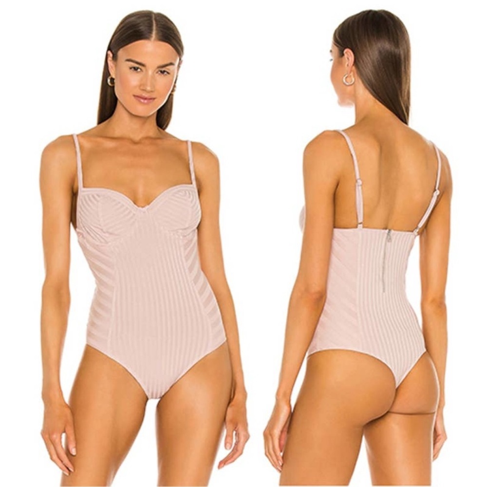 All Saints Yuni Rib Bodysuit Structured Nude Adjustable Rosedust Pink 4